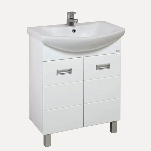 Изображение товара Тумба с раковиной Onika Балтика 70.10 напольная, 71, 5 см, белая, глянцевая, из МДФ, с дверками, раковина для ванной, фарфоровая, полукруглая