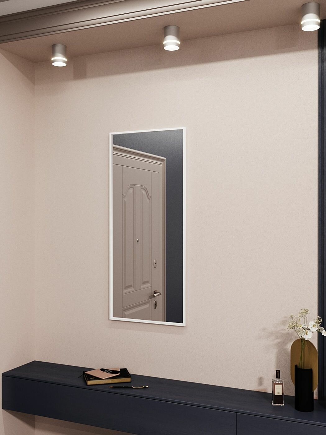 Зеркало в ванную в алюминиевой раме MOONRISE 110х50 см. Белое