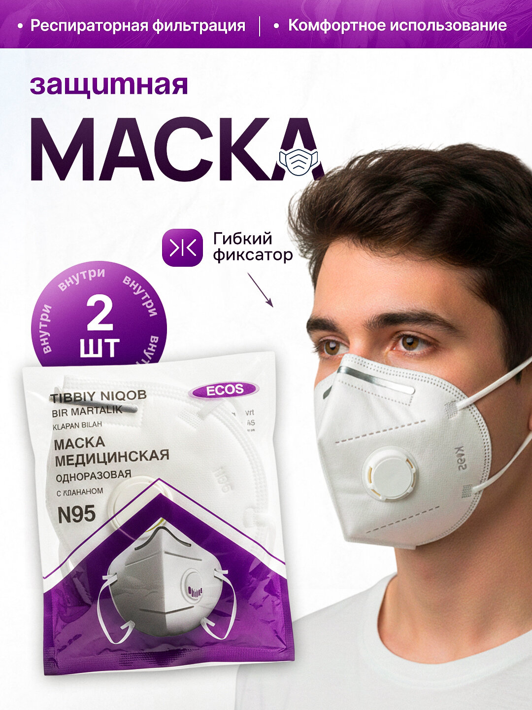 Защитная маска от грязи и пыли, респиратор в упаковке - 2 штуки