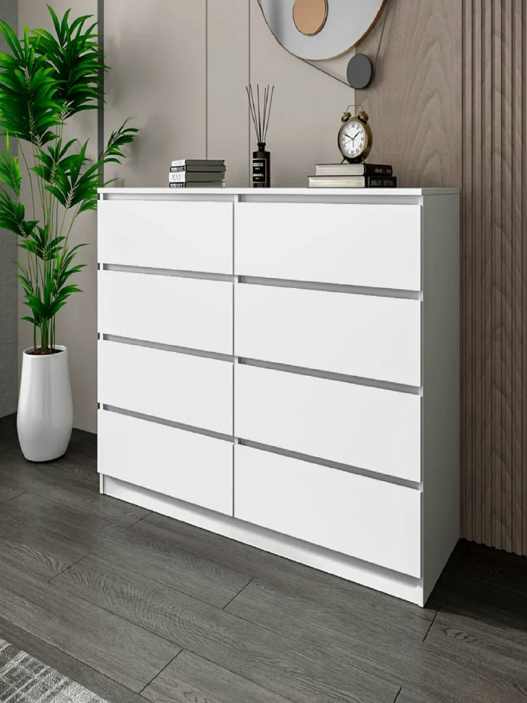 Комод Martin, 8 ящиков, ЛДСП, без ручек, белый, 140 см х 92 см х 40 см — фото 1