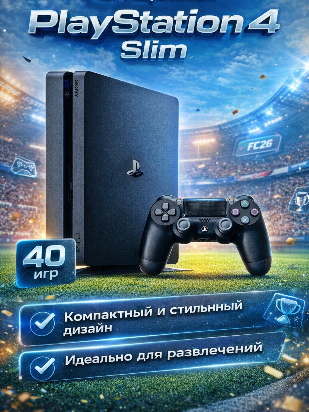 Игровая приставка Sony PlayStation 4 Slim, 500 ГБ, Full HD, с подпиской