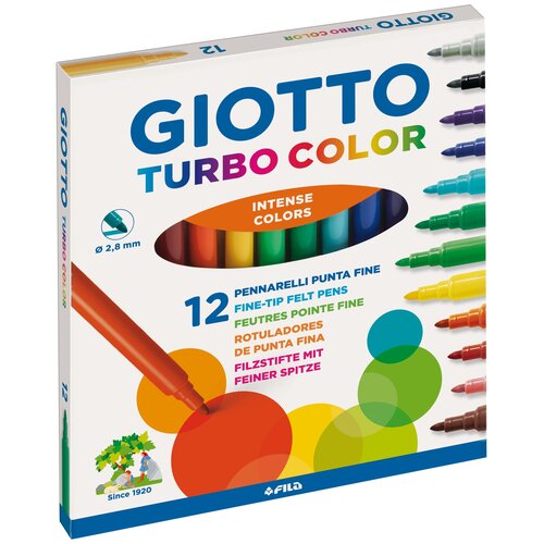 GIOTTO Набор фломастеров Turbo Color (416000), черный, 12 шт. фломастер fila giotto джиотто turbo maxi 12 цветов в блистере