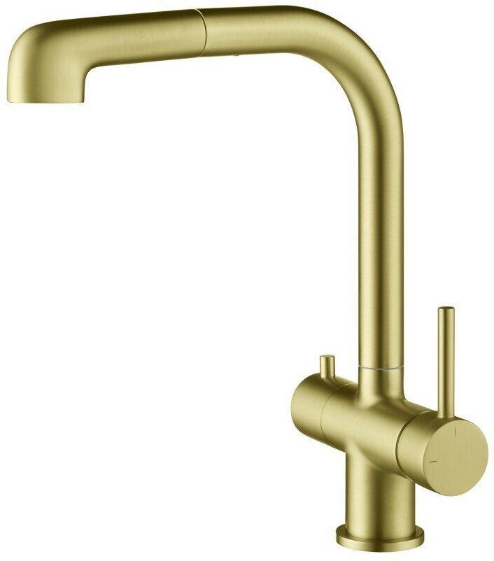 Смеситель для кухни с подключением фильтра и выдвижной лейкой Timo Saona 2346/17FL золото матовое