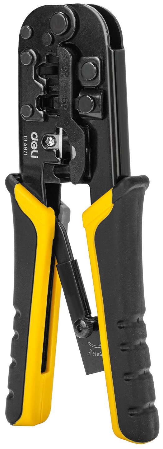 Обжимные клещи Deli Tools DL4971 4P,6P,8P, черный/желтый