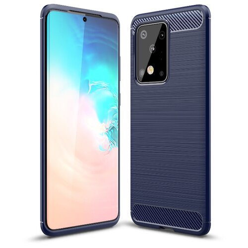 фото Матовый силиконовый чехол для samsung galaxy s20 ultra с текстурным покрытием металлик синий 100gadgets