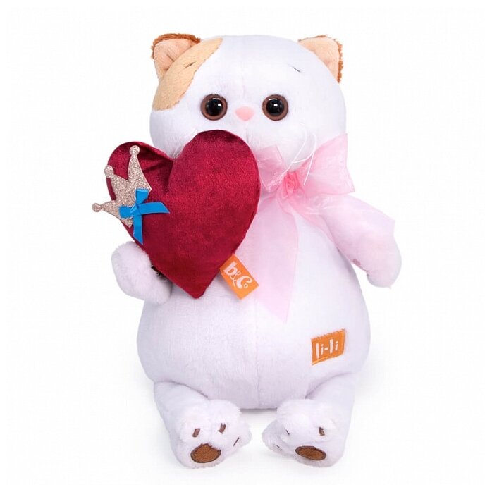 Мягкая игрушка Basik&Co Кошка Ли-Ли с сердцем, 24 см, белый