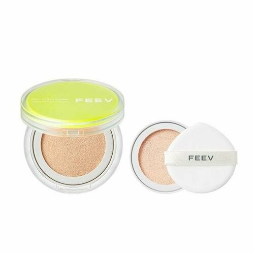 Набор: Лёгкий тональный кушон FEEV Hyper-Fit Bare Cushion 02 Peach Dew + рефилл