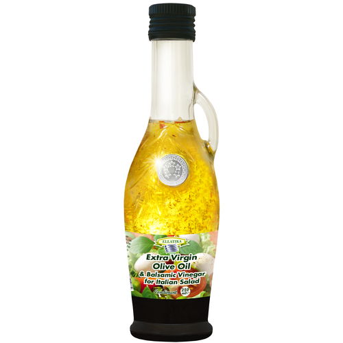 фото Ellatika масло оливковое с бальзамическим уксусом для итальянского салата, стеклянная бутылка амфора, 0.25 л