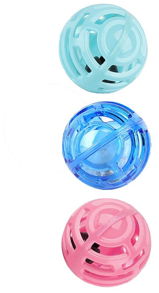 Игрушка шарик, погремушка, подсветка, 3 шт, диаметр 5 см, синий, голубой, розовый, 20х6х5 см, Pets & Friends PF-SETBALL-02 - фотография № 3