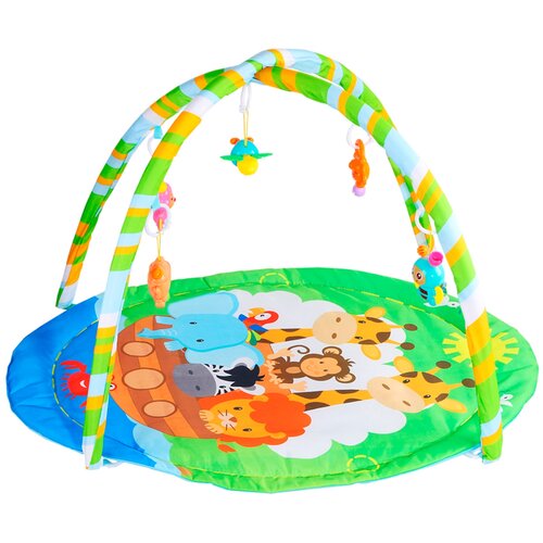 фото Детский развивающий коврик для малышей, круглый, в комплекте мягкие дуги и подвесные элементы, цвет заленый, в/п 62х60х3 см компания друзей