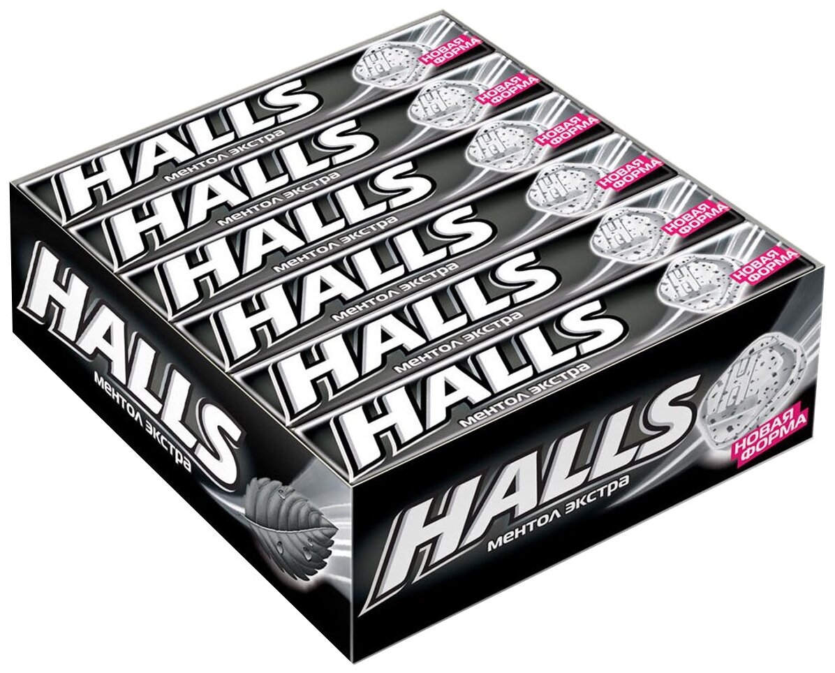 HALLS Карамель леденцовая, Ментол экстра, Шоубокс, 24,5г * 12 шт