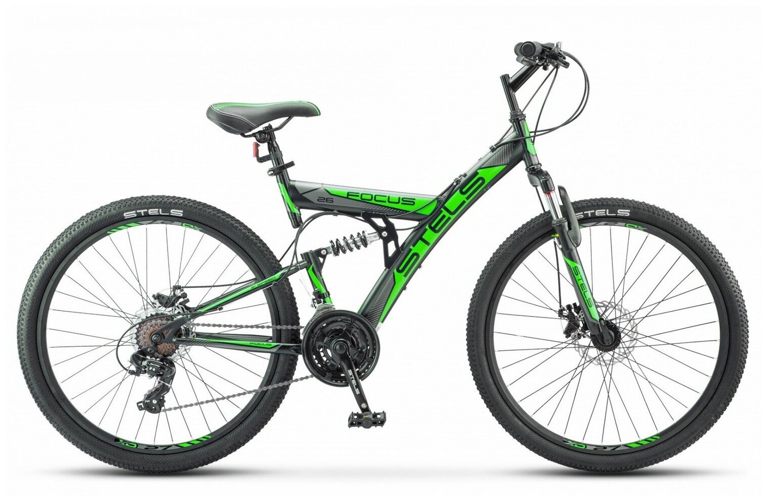 Двухподвесный велосипед Stels Focus MD 21-sp V010 (2018) 18" Черно-зеленый (165-182 см)