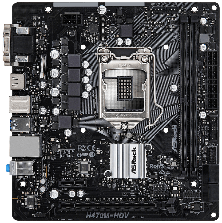 ASRock H470m-hdv rtl LGA1200 Pci-e Dsub+DVI+HDMI GbLANSATA MicroATX 2DDR4 .