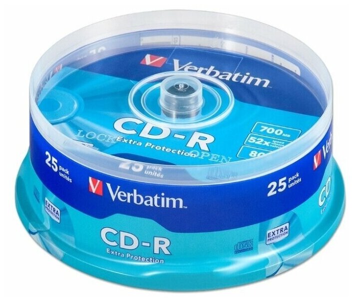 Диск CD-R Verbatim 700 Mb, 52x, Cake Box (25), DL (25/200)