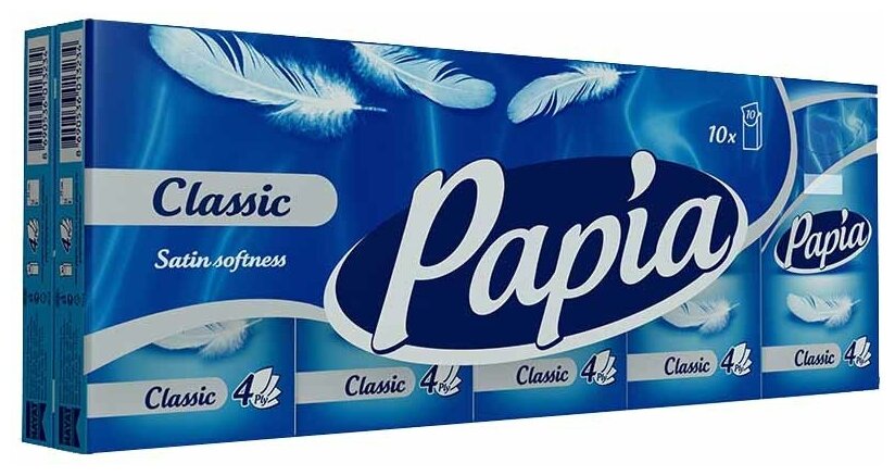 Платочки Papia Classic, 10 листов, 10 пачек, синий