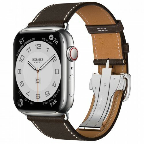 Часы Apple Watch Herms Series 9 GPS Cellular 45mm Silver Stainless Steel Case with Ebne Barnia Leather Single Tour Deployment Buckle 29999000₽