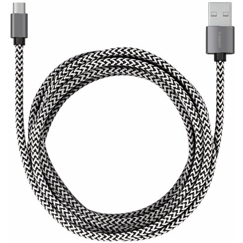 Кабель Rombica Digital USB - microUSB (AB-04), 2 м, черный/белый кабель rombica digital cb 04 xxl usb usb type c текстиль 3м черно белый