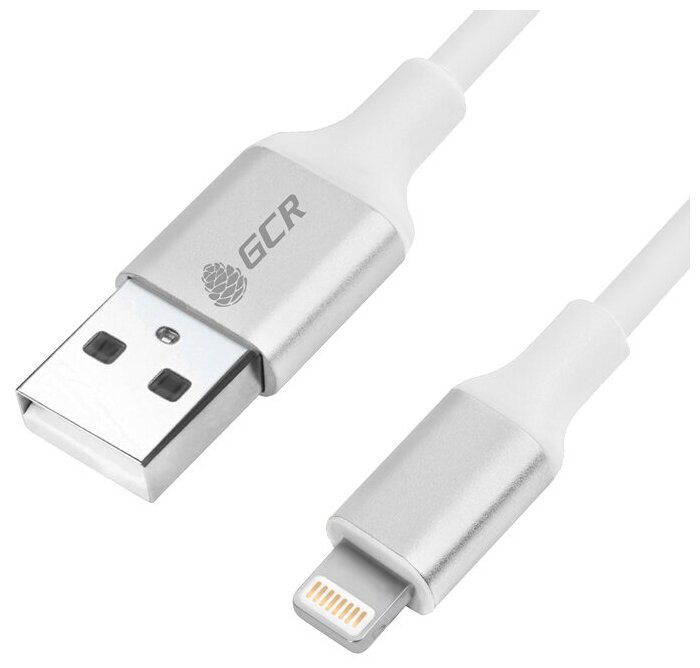 Кабель GCR USB - Apple Lightning (GCR-50616), 0.25 м, белый/серебро