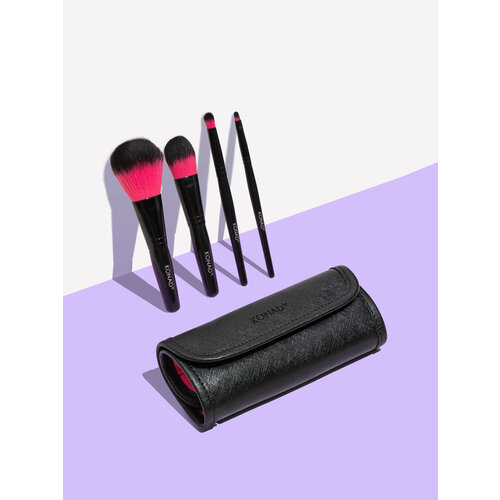 Купить Konad Brush Kit Набор косметические кисти в чехле, 4 штуки, для макияжа лица / глаз / губ, черный