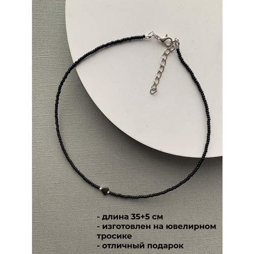 фото Чокер из черного бисера с сердечком sofiaccessories