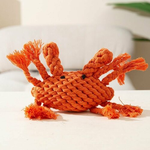 Игрушка для собак оранжевый краб, вязанная из хлопка, для коренных зубов