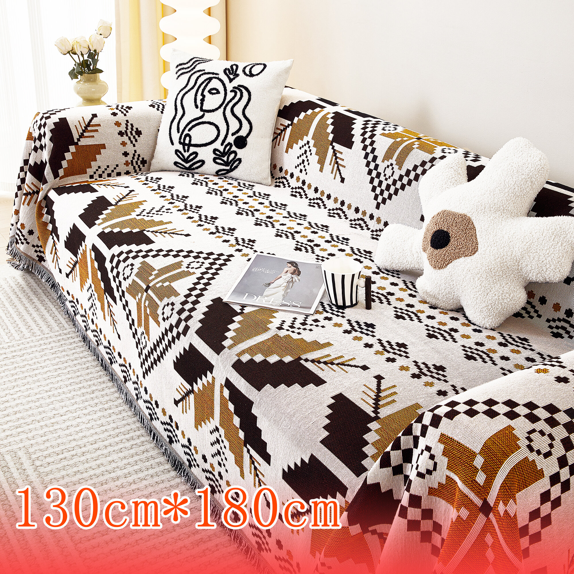 фото Покрывало на диван, кресло, одеяло хлопковое, плед пляжный, туристический, покрывало на диван, коврик для пикника, размер 130X180