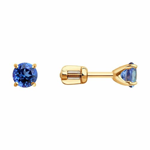 Серьги пусеты Diamant online, красное золото, 585 проба, топаз Swarovski, длина 0.5 см, , голубой
