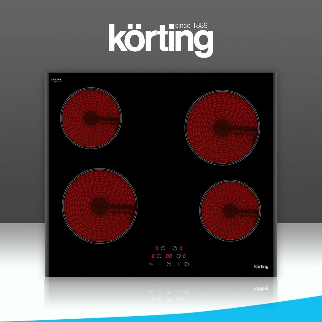Электрическая варочная панель Korting HK 60003 B ширина 60 см, 4 конфорки, сенсор, черный