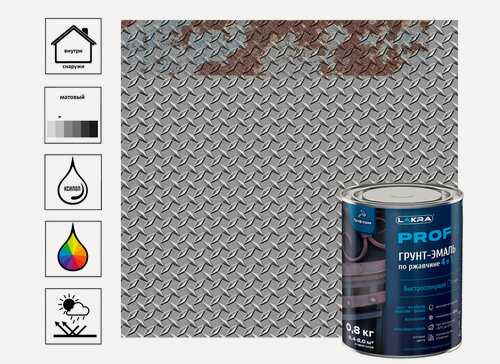Изображение товара Грунт-эмаль Лакра Prof it по ржавчине 4 в 1, быстросохнущая, база А, RAL 9003, 0,8 кг