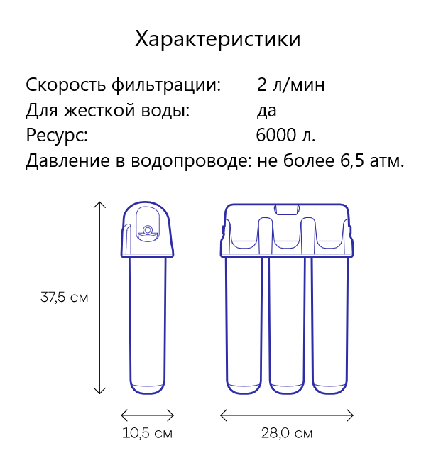 Фильтр для воды Аквафор Кристалл Н (с модулями К3-КН-К7) для жесткой воды, умягчающий, от накипи, с краном. — фото 1