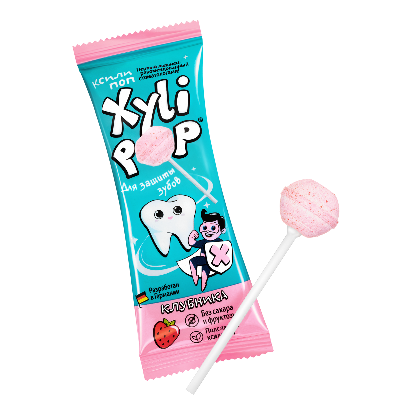 Леденец Miradent XyliPOP с ксилитом Клубника, 1 шт