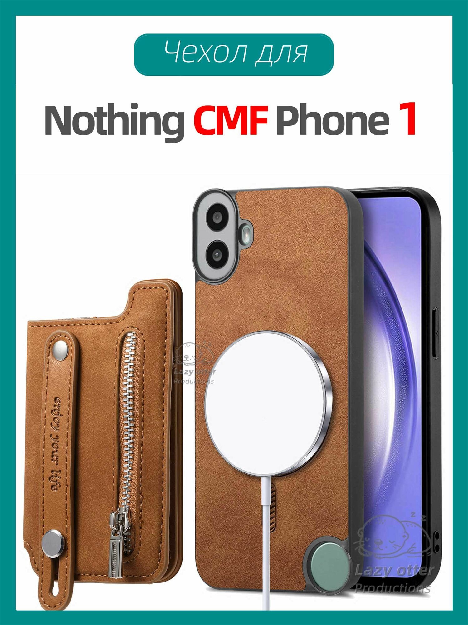 Чехол для Nothing CMF Phone 1 с поддержкой MagSafe, искусственная кожа, с отделением для карт.