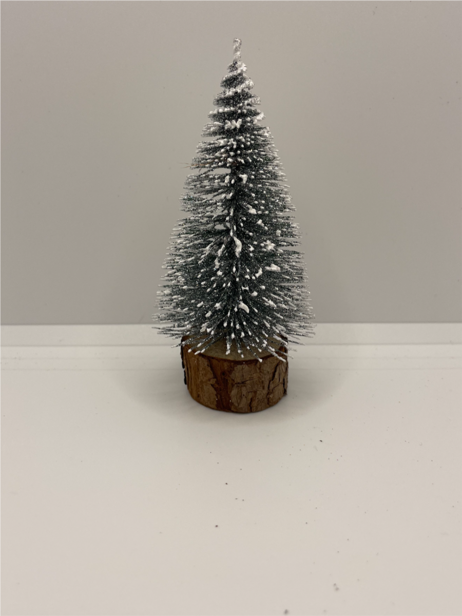 Ёлка настольная новогодняя, серебристая, высота 11см, на деревянной подставке — фото 1