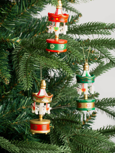 Изображение товара Набор елочных игрушек, 8 см, 3 шт, МДФ, цветной, Карусель с лошадками, Figure christmas