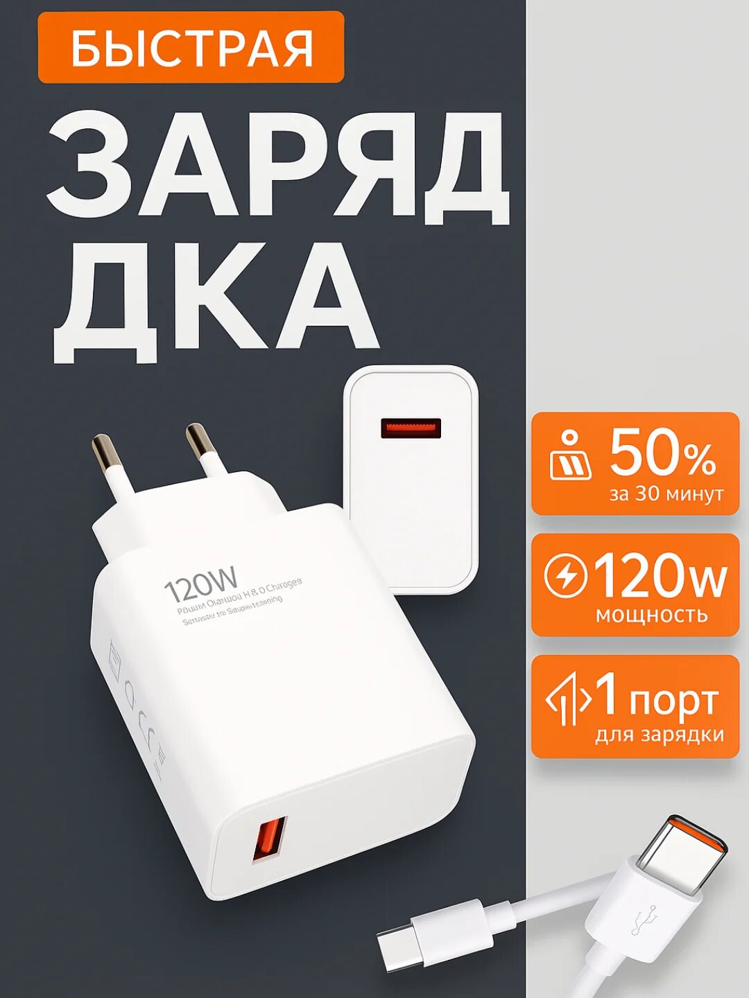 Xiaomi 120W Type-C быстрая зарядка — без перегрева и перепадов напряжения