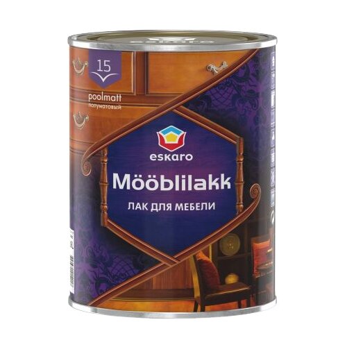 Лак акриловый полуматовый для мебели Eskaro Mooblilakk 15, 0,9л