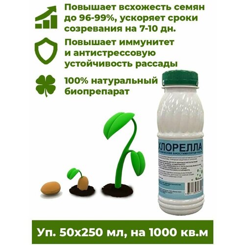 Хлорелла суспензия уп.50 бут. х250мл, биостимулятор роста Корпус Агро, жидкое органическое удобрение для растений, рассады, цветов