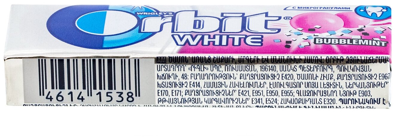 Жевательная резинка Orbit White Bubblemint, без сахара, 13.6 г, 30 шт. в уп.