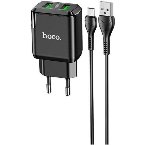 Сетевое зарядное устройство USB Hoco N6 (2 порта/3A/QC3.0)+ кабель Type-C <черный>