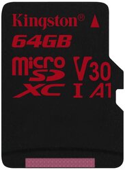 Карта памяти Kingston SDCR/*SP 64 GB, чтение: 100 MB/s, запись: 80 MB/s