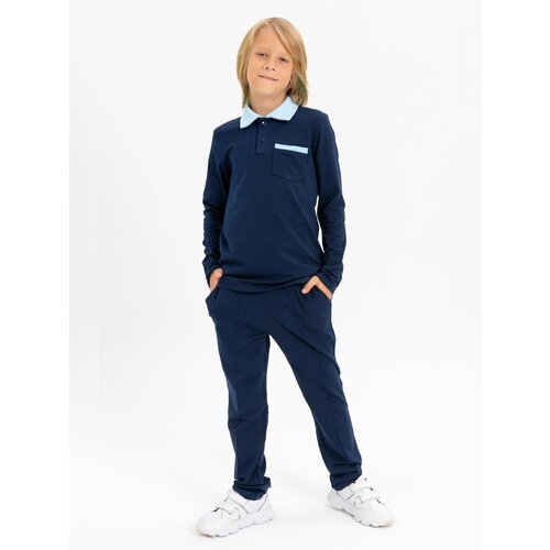 Школьные брюки слаксы КотМарКот демисезонные, повседневный стиль, пояс на резинке, карманы, размер 146, синий