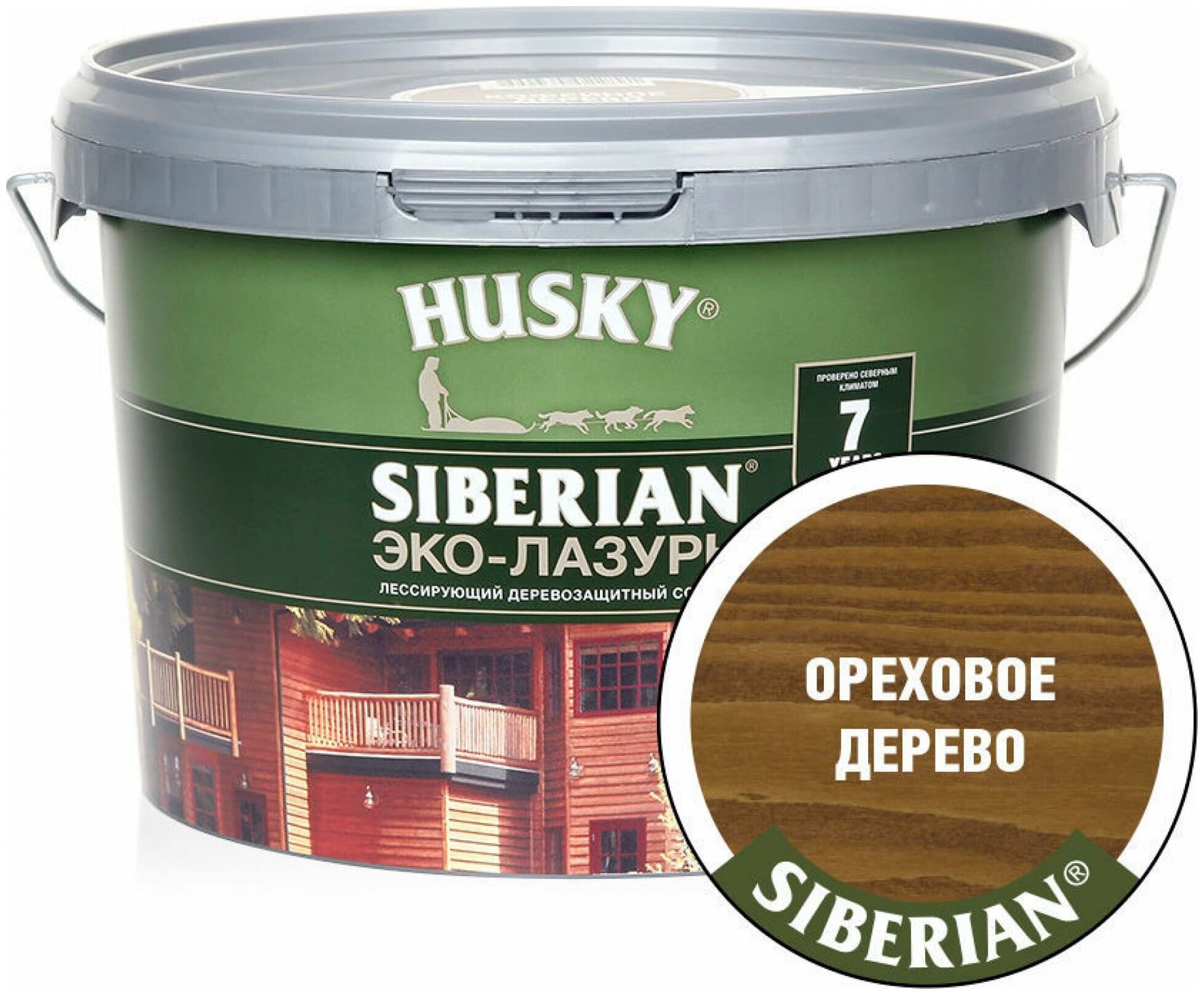 HUSKY SIBERIAN Эко-Лазурь для дерева полуматовая ореховое дерево (25л)