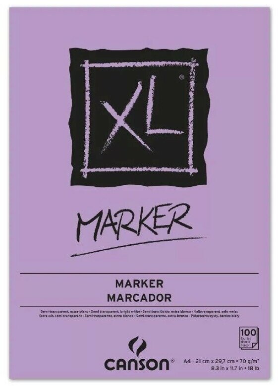 Альбом для маркеров Canson XL Marker 29.7 х 21 см (A4), 70 г/м², 100 л. A4 29.7 см 21 см 70 г/м²