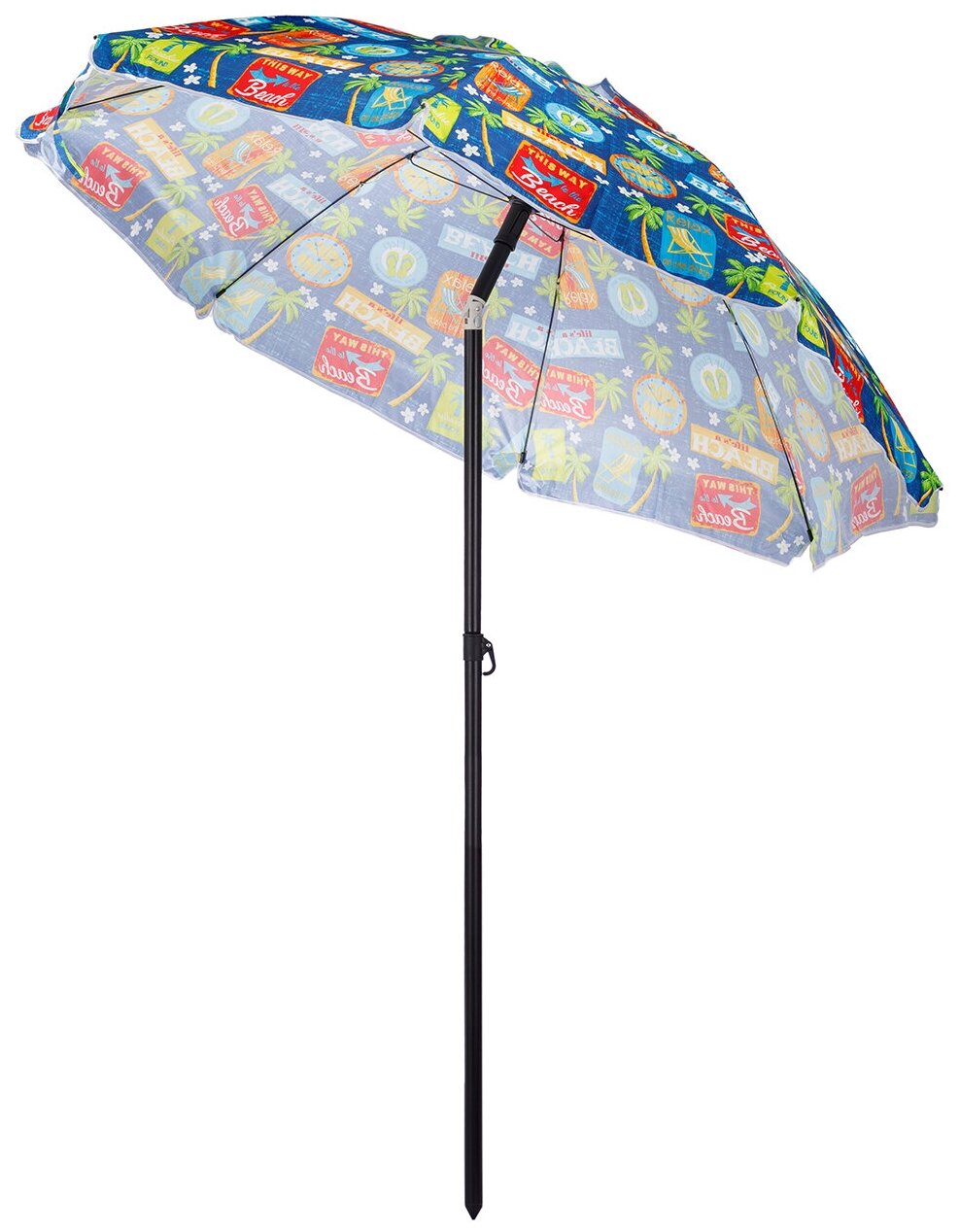 Пляжный зонт, 2 м, с клапаном, с наклоном, Премиум (синий/принт "пляж") в чехле - фотография № 2