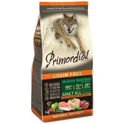 Сухой корм для собак Primordial беззерновой, лосось, курица 1 уп. х 1 шт. х 2 кг