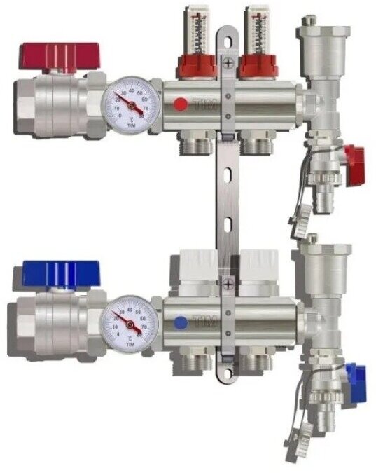 Коллекторная группа с расходомерами Tim (KA002) 1" ВР, 2 отвода 3/4"