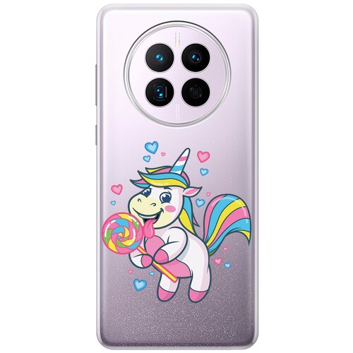 Силиконовый чехол с принтом Unicorn and candy для Huawei Mate 50 / 50E / Хуавей Мейт 50 / 50Е силиконовый чехол с принтом don t mention it для huawei mate 50 50e хуавей мейт 50 50е