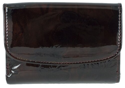 Кошелек Kingth Goldn, натуральная кожа, лаковая фактура, на магните, отделения для карт и монет, черный, коричневый