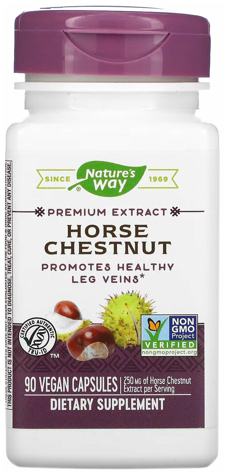 фото Nature's Way, Horse Chestnut (конский каштан), 250 мг, 90 веганских капсул