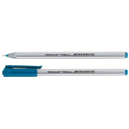 Ручка масляная Triball 1,0мм игла (трехгранный серый полосатый корпус) голубая (62982) (12 шт.)